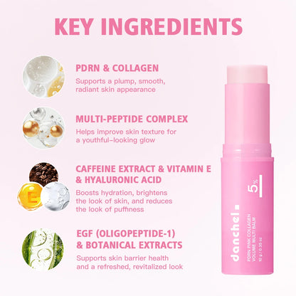 PDRN Pink Collagen Volume Multi Balm Brighten Skin Plump Smooth Radiant Deep Hydration Moisturization Portable Collagen Stick