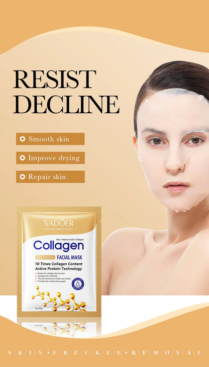 10PCS Collagen Anti Wrinkle Facial Mask Anti Aging Fade Fine Lines Firm Skin Moisturizing Brightening SkinCare Korean Cosmetics