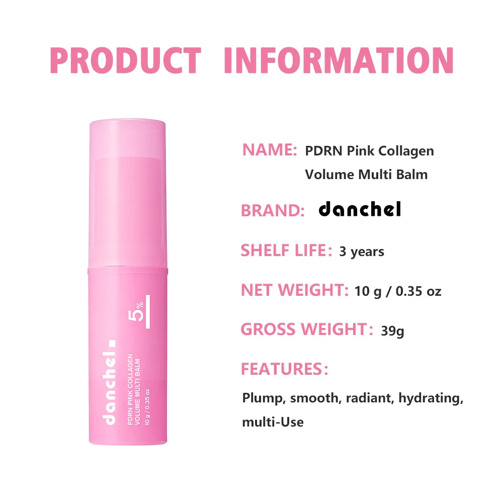 PDRN Pink Collagen Volume Multi Balm Brighten Skin Plump Smooth Radiant Deep Hydration Moisturization Portable Collagen Stick