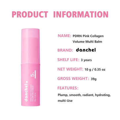 PDRN Pink Collagen Volume Multi Balm Brighten Skin Plump Smooth Radiant Deep Hydration Moisturization Portable Collagen Stick